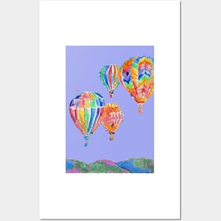 Hot Air Balloon Watercolor Painting on Lavender Purple Balloons Posters and Art